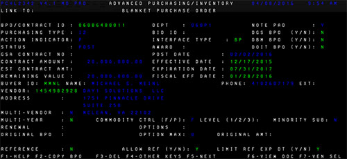 Advanced Purchasing/  Inventory Blanket Purchase Order Screen Capture