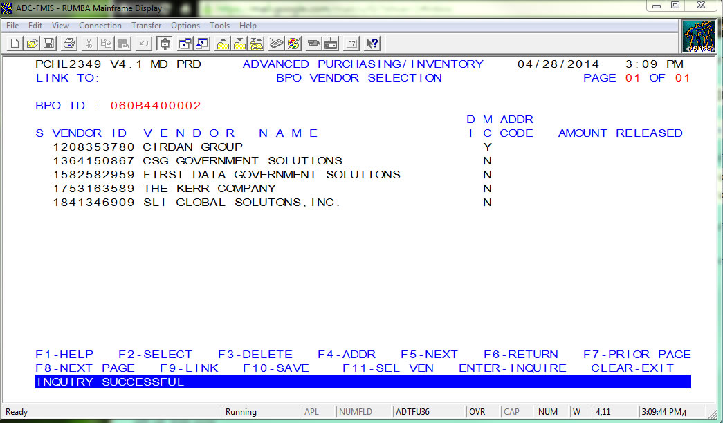 Purchase Order Screen