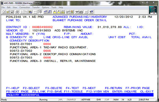 BPO detail screen shot of contract commodities