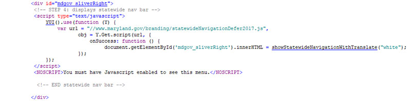 Code sample from a working webpage